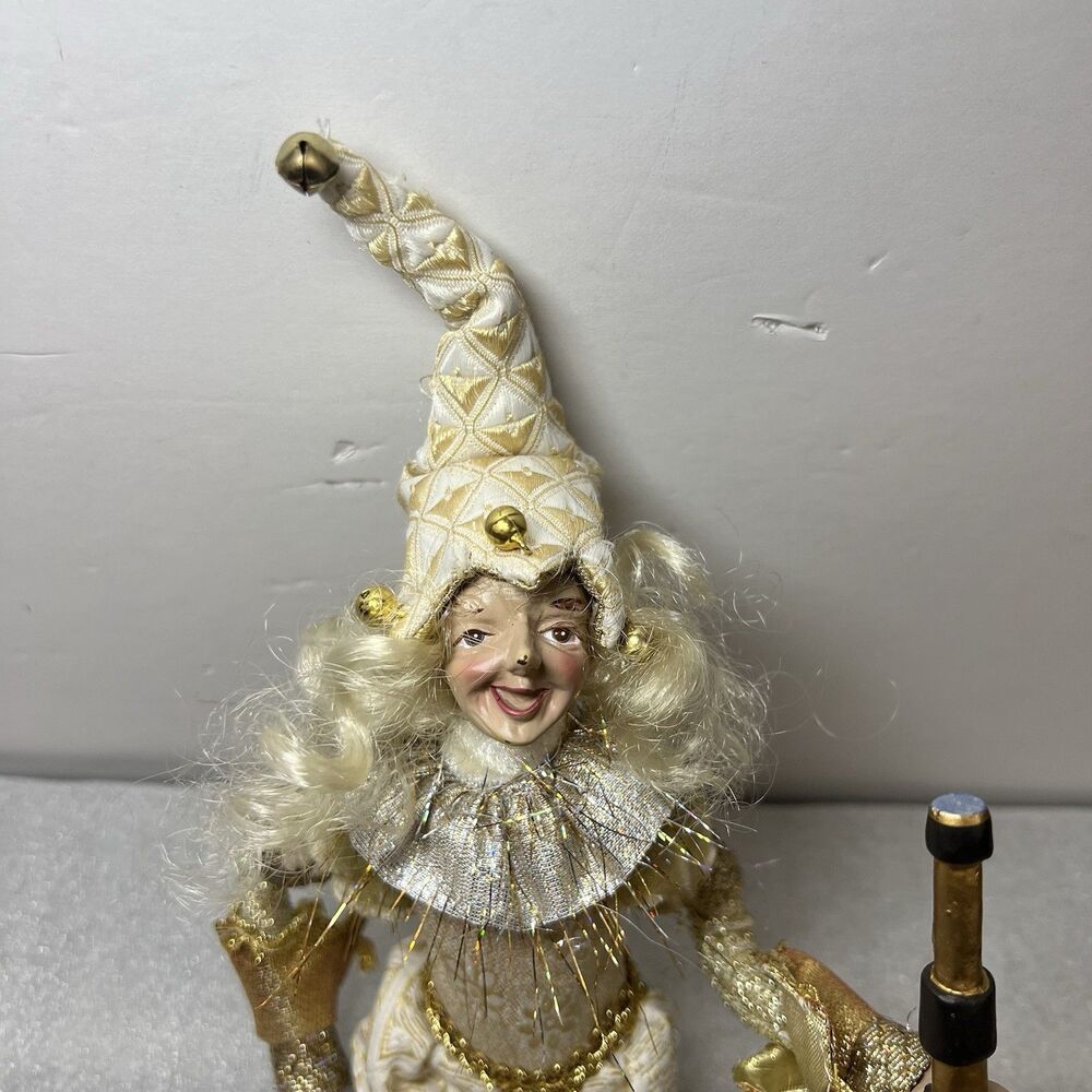 Xmas FAIRY JESTER ELF DOLL SHELF SITTER Ornament 12” MARK ROGERS STYLE GOLD